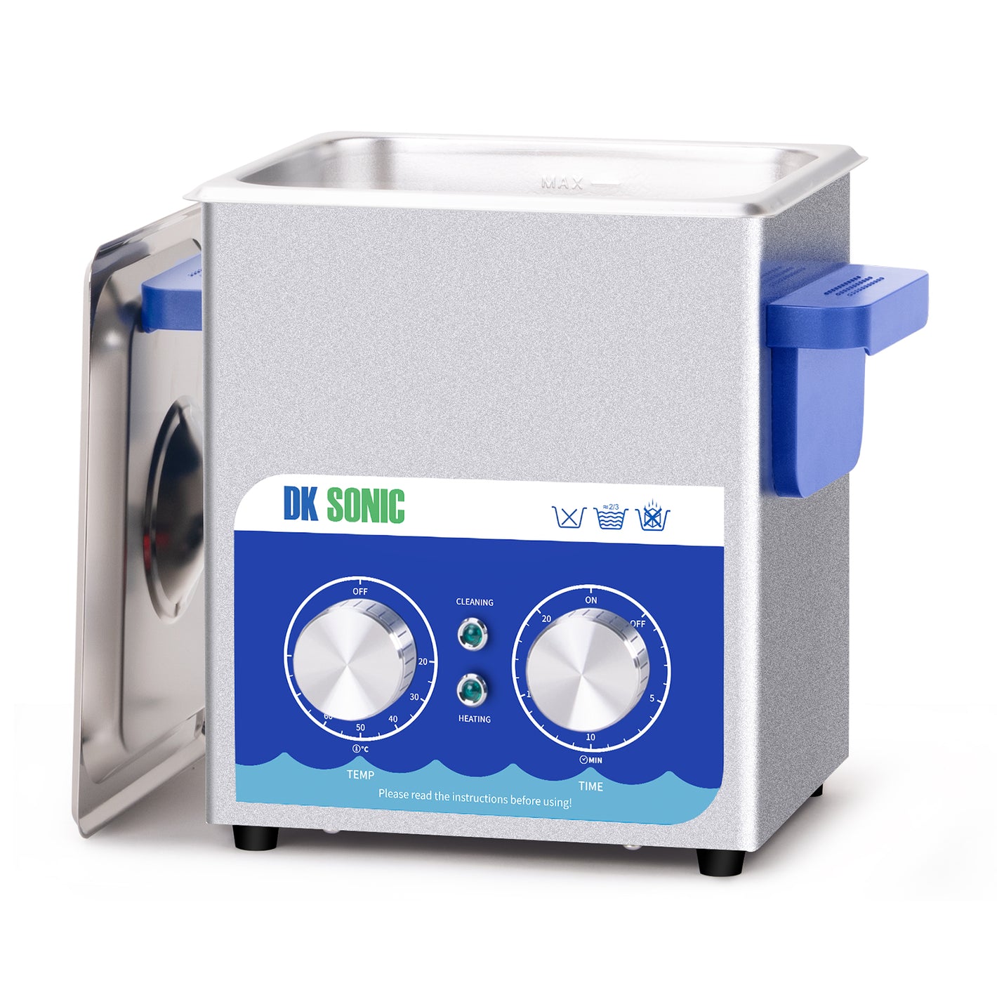 DK SONIC Nettoyeur à Ultrasons, Nettoyeur De Bijoux à Ultrasons 60W 2L avec Chauffage Et Minuterie Mécanique pour Le Nettoyage des Bijoux, des Verres, des Pièces De Monnaie (Panier Inclus)